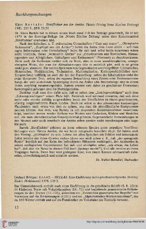 [Rezension von: Klaus Barthels, Streiflichter aus der Antike]