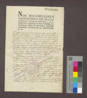 Maximilian Christoph von Rodt, Bischof von Konstanz, inkorporiert der Basler Dompropstei die Pfarrei Istein.