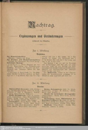 Nachtrag. Ergänzungen und Veränderungen während des Druckes