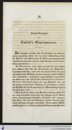 Anmerkungen zu Euklid’s Phaenomenen