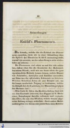Anmerkungen zu Euklid’s Phaenomenen