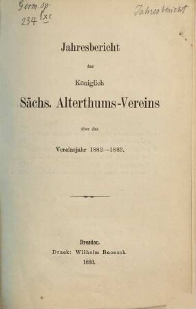 Jahresbericht des Sächsischen Altertumsvereins. 58. 1882/83