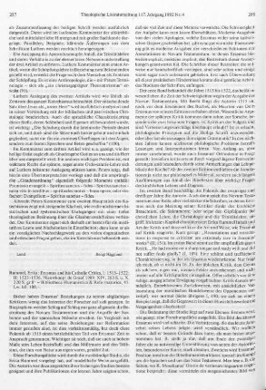 287-289 [Rezension] Rummel, Erika, Erasmus and his catholic critics