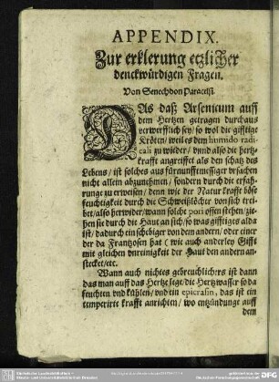 Appendix. Zur erklerung etzlicher denckwürdigen Fragen