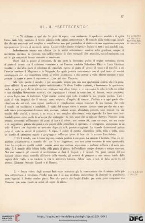 III. Il "Settecento"