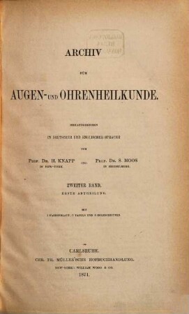 Archiv für Augen- und Ohrenheilkunde, 2. 1871/72