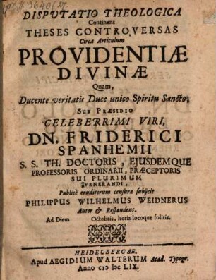 Diss. continens theses controversas circa articulum providentiae divinae