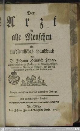 Der Arzt für alle Menschen : ein medicinisches Handbuch