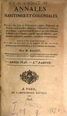 Annales maritimes et coloniales. Partie 1. [11.] 1826