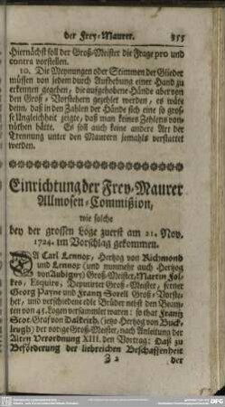 Einrichtung der Frey-Maurer Allmosen-Commißion ...