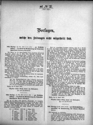 Anlage: ad No.27. (342-352.), Vorlagen, welche den Zeitungen nicht mitgeteilt sind