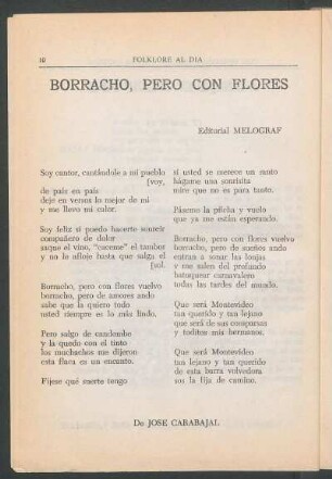 Borracho, pero con flores : Editorial Melograf