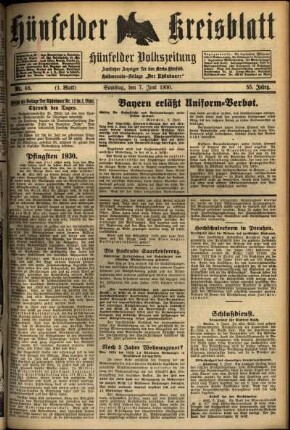 Erste Ausgabe vom Samstag, den 07. Juni 1930.