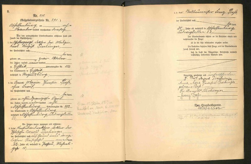 Standesamtsbuch der Stadt Aschaffenburg: Eheschließungen 252/1930 - 130/1931