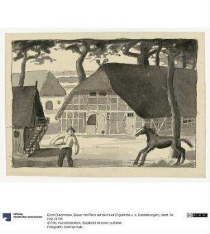 Bauer mit Pferd auf dem Hof (Figürliche Darstellungen)