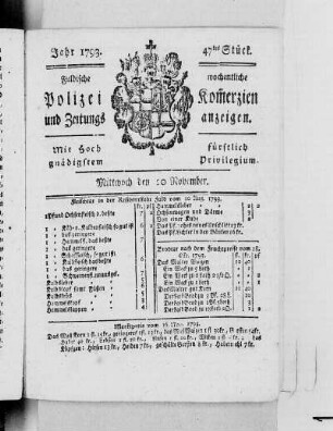 47tes Stück., Ausgabe vom 20. November 1793