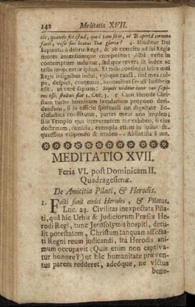 Meditatio XVII. Feria VI. post Dominicam II. Quadragesimæ. - Meditatio XVIII. Sabbato post Dominicam II. Quadragesimæ.