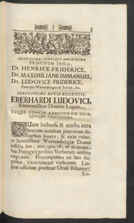 Serenissima, Simulque Moestissima Principum Triga, [...]