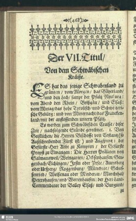 Der VII. Titul, Von dem Schwäbischen Kraiße