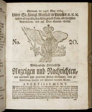 No. 20. Montags, den 14ten May 1764.