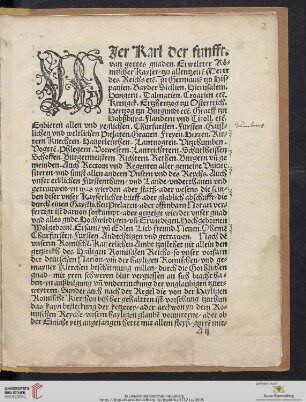 WIer Karl der funfft, van gottes gnaden, Erweltter Römischer Kayser [...]