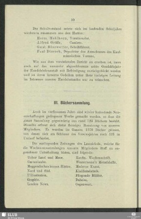 III. Büchersammlung