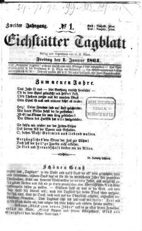 Eichstätter Tagblatt. 1864,1/6 = Jg. 2, Jan. - 18. Juni