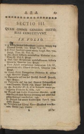 Sectio III. Quam Omnis Generis Historiae Constituunt