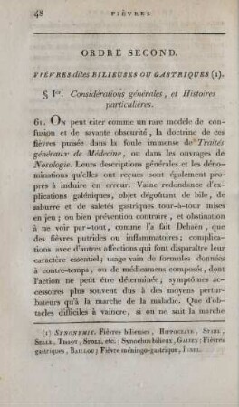 Ordre second. Fièvres dites bilieuses ou gastriques