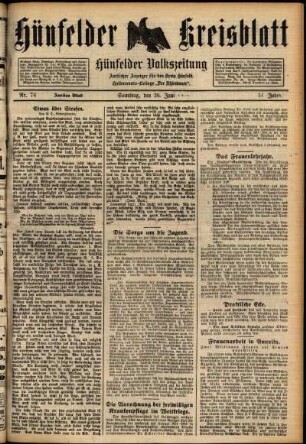 Zweite Ausgabe vom Samstag, den 26. Juni 1926.