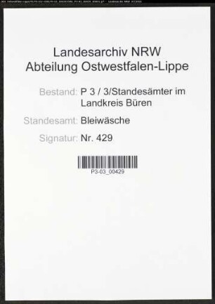 Heiratsregister Standesamt Bleiwäsche