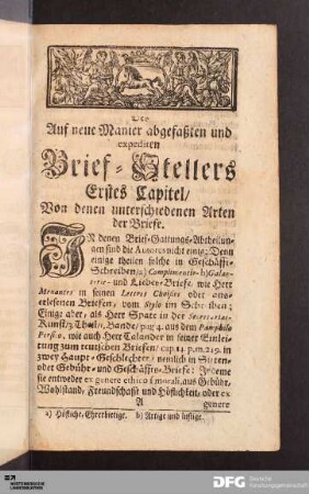 Erstes Capitel/ Von denen unterschiedenen Arten der Briefe.