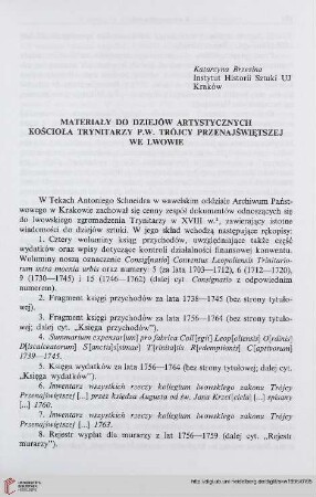 2: Materiały do dziejów artystycznych kościoła Trynitarzy p. w. Trójcy Przenajświętszej we Lwowie