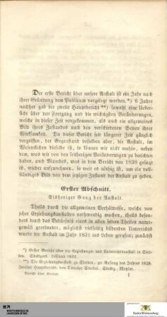 Erster Abschnitt: Bisheriger Gang der Anstalt