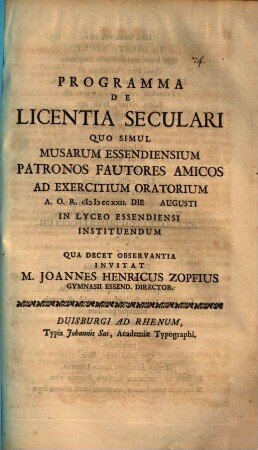 Progr. de licentia seculari