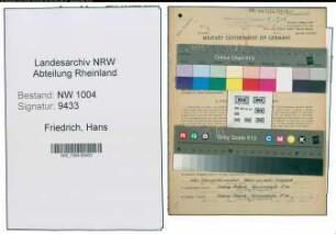 Entnazifizierung Hans Friederich , geb. 19.09.1902 (Techn.Zeichner)