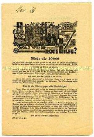 Informations- und Propagandaschrift über die Ziele der "Roten Hilfe"