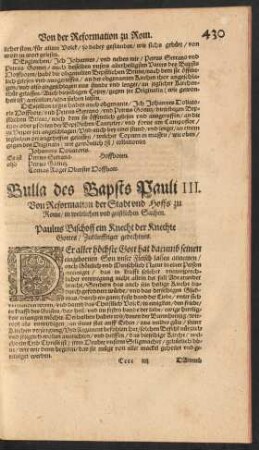 Bulla des Bapsts Pauli III. ...