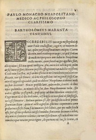 Bartholomei Marantae De aquae, Neapoli, in Luculliano scaturientis (quam ferream vocant) metallica materia, ac viribus : ad Paulum Monachum ... epistola