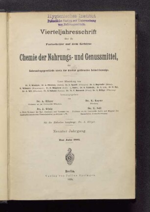 9.1894: Vierteljahresschrift über die Fortschritte auf dem Gebiete der Chemie der Nahrungs- und Genußmittel, der Gebrauchsgegenstände sowie der hierher gehörenden Industriezweige