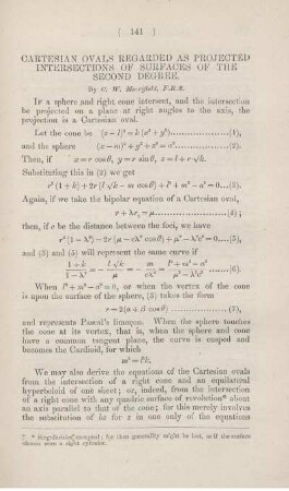 Cartesian ovals regarded as projected intersections of surfaces of the second degree.