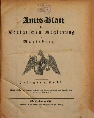 Amtsblatt der Regierung zu Magdeburg. 1873
