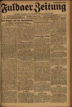 Erste Ausgabe vom Samstag, den 21. April 1923.