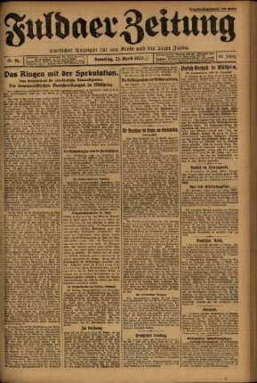 Erste Ausgabe vom Samstag, den 21. April 1923.
