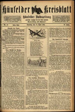 Erste Ausgabe vom Samstag, den 19. April 1924.