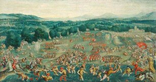 Die Feldschlacht auf dem Marsch nach Tunis (Der Kriegszug Kaiser Karls V. gegen Tunis 1535). Kopie nach den Kartons (7. Karton) für die Tapisserie-Serie für Karl V. (8. Teppich der "editio princeps" 1548-1554 von Wilhelm de Pannemaker, nicht erhalten)