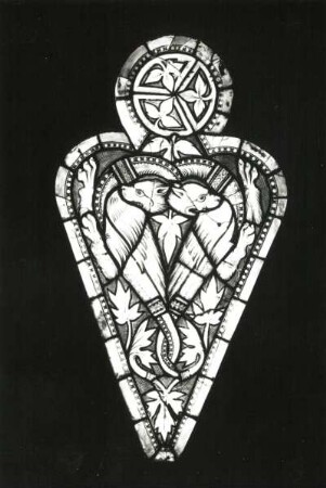 Nordrose. Glasmalerei, um 1260. Bad Kösen-Schulpforte, ehemalige Zisterzienser-Klosterkirche n V (6). Ausstellung "Mittelalterliche Glasmalerei in der DDR", Erfurt 1989/1990. Kat. Nr. 10