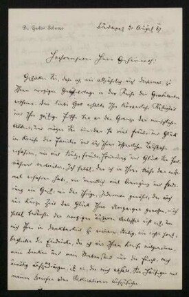 Bl. 19-20: Brief von Gustav Schwarz an Rudolf von Jhering, Budapest, 21.8.1887