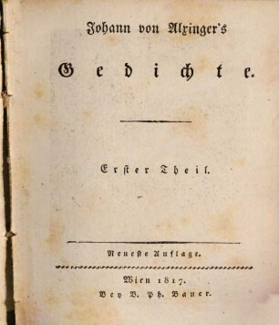 Johann von Alxinger's Gedichte. 1