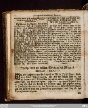 Evangelium am dritten Sontage des Advents. Matth. am 11. Cap. v. 2:10.